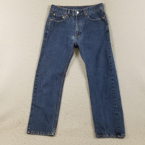 Levis 505 Jeans Mens 33x29 Blue Medium Wash Straight Leg Zip Fly Regular Fit - Picture 1 of 15